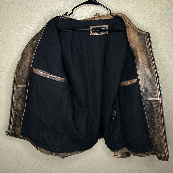 Black Rivet Full Grain Distressed Leather Full Zip Jacket Size L - Picture 5 of 6